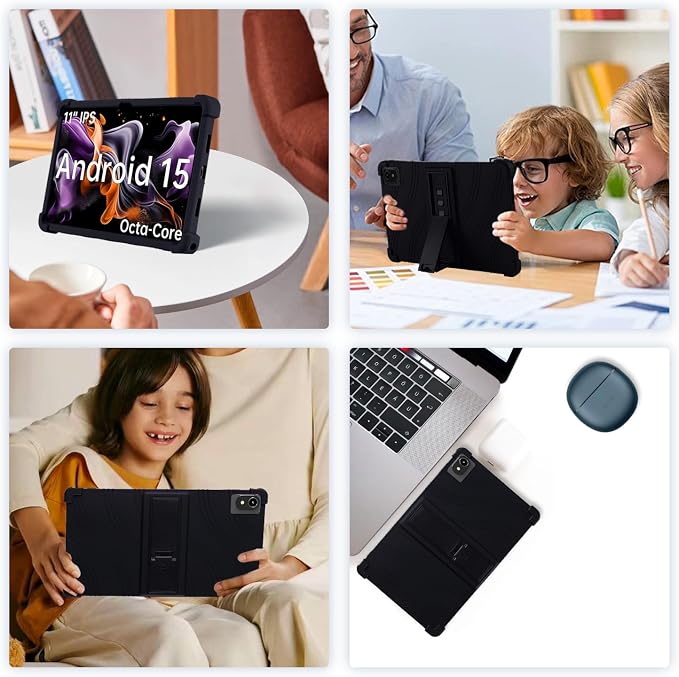 Case for ApoloMedia EP1095T 11inch Android 15 TabletAdjustable BracketSoft Silicone Protective Cover with Adjustable Stand Lightweight and Kid-Friendly(Black)