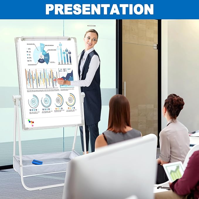 Dry Erase White Board with Stand Double Sided 36"X24" Magnetic U Standing Easel Whiteboard, Height Adjustable & 360° Rotation Portable White Boards for Classroom, Home & Office