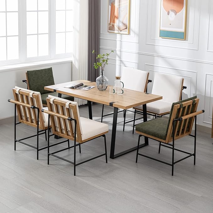 DUOMAY Mid-Century Modern Dining Chairs Set of 2, Linen Upholstered Side Chair with Rear Handle, Armless Chair with Metal Legs for Kitchen Dining Room Living Room Vanity, White