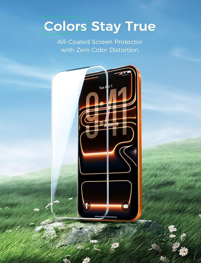 MAGIC JOHN 2 Pack for iPhone 15 Pro Screen Protector Eye Protection | HD Clear Auto Dust-Elimination 9H Tempered Glass & Scratch Resistance Full Edge Coverage