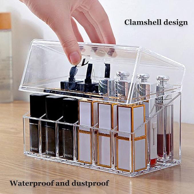 Lipstick Holder 18 Spaces Lipgloss Organizer With Lid , 3 Rows - Nail Polish Organizer Makeup Holder & Cosmetics Storage Display
