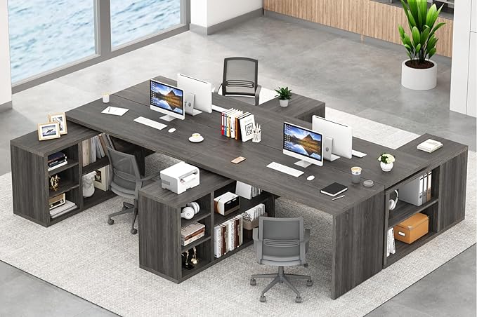 HSH L Shaped Computer Desk, Rustic Wood Corner Desk, Industrial Writing Workstation Table with Cabinet Drawer Storage for Home Office Study, Grey 55 inch