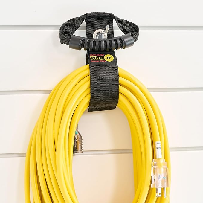 Easy-Carry Wrap-It Storage Straps - 17" (2-Pack) Black with Grommet - Extension Cord Organizer with a Handle for Cable and Hose Storage