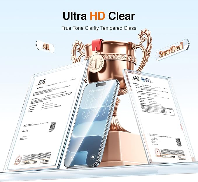 SMARTDEVIL 2 Pack for iPhone 16 Pro Screen Protector Anti-Blue Light | Eye Protection & Reduce Eye Strain 9H Tempered Glass with Auto Dust-Elimination Bubble Free Easy Installation