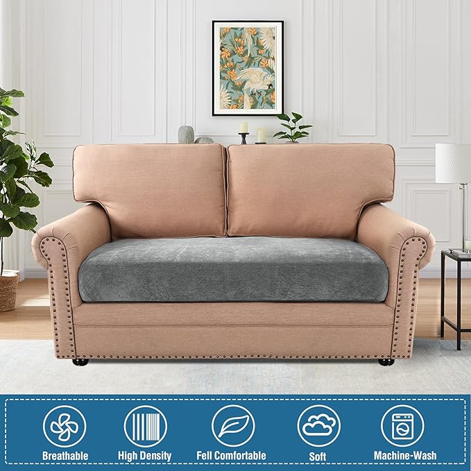 H.VERSAILTEX Chenille Sofa Covers for 2 Cushion Couch Stretch Cushion Cover Thick Soft Sofa Slipcovers All Seasons Universal Sofa Covers Washable(2 Seater Loveseat Cushion Cover,Grey)
