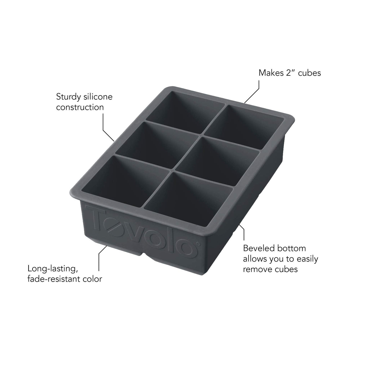 Tovolo Large 2” King Cube Ice Tray Stratus Blue Ice Cube Trays for Whiskey Cocktails Smoothies, Big Square Ice Cube Mold Silicone Freezer Tray for Perfect Rock Cubes BPA Free Dishwasher Safe