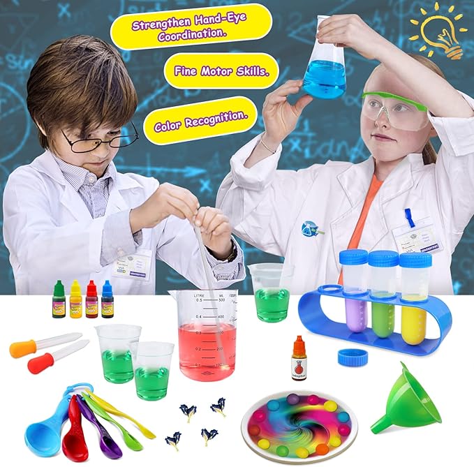UNGLINGA 30 Experiments Science Kit for Kids with Lab Coat, Chemistry Set STEM Toys Birthday Gifts for Boys Girls, Scientist Costume Role Play Tools Educational Learning Set