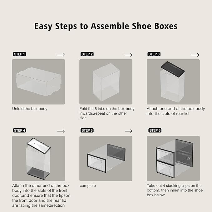 SEE SPRING 12 Pack Shoe Storage Box, Clear Plastic Stackable Shoe Organizer for Closet, Space Saving Shoe Rack for Entryway Sneaker Container Bin Holder (Black)