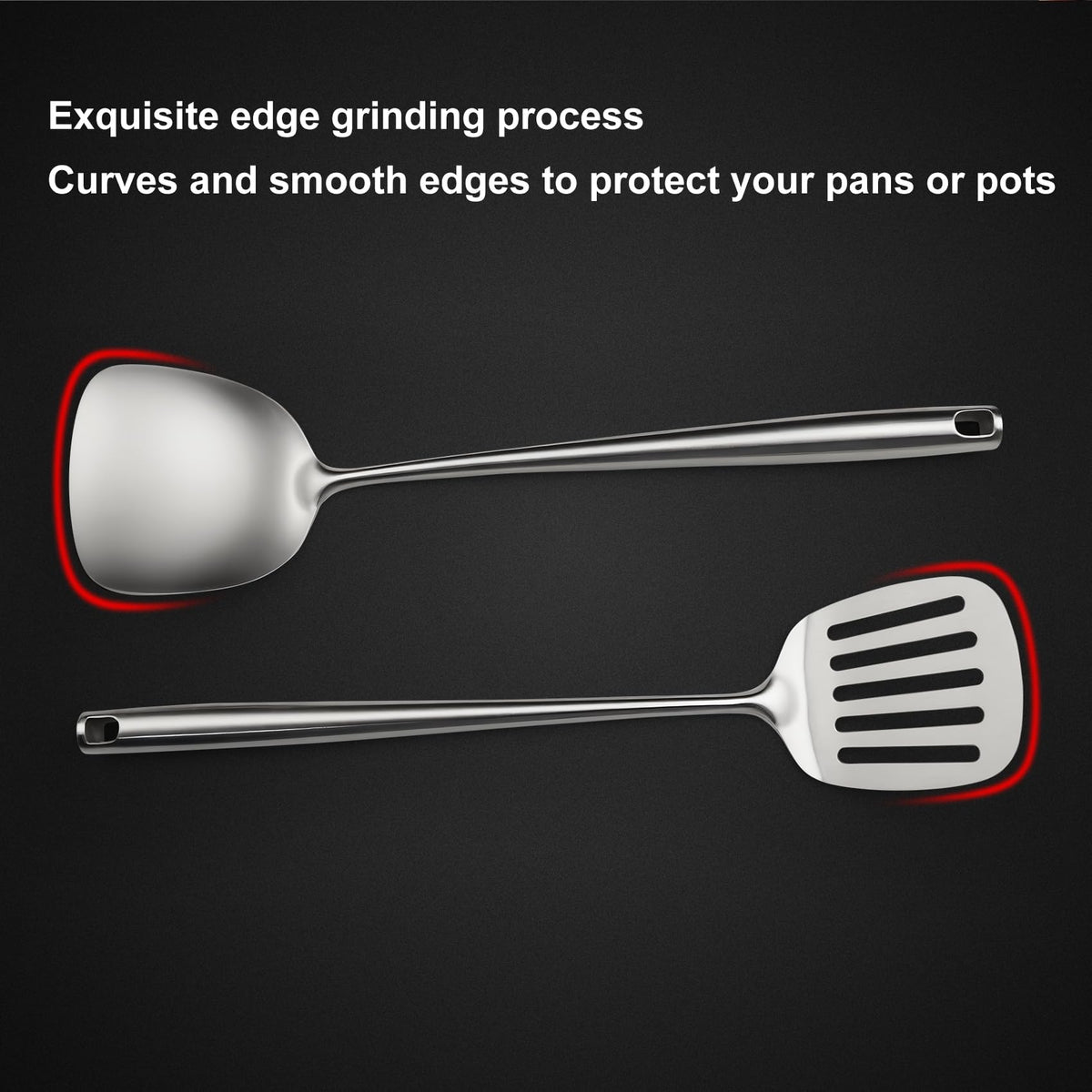 18/10 Stainless Steel Cooking Utensils Set,9 Pcs Professional All Metal Stainless Steel Kitchen Utensils Set with Wok Spatula,Soup Ladle,Skimmer,Slotted Spatula Turner, Large Spoon(Dishwasher Safe)