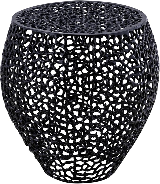 Modern Contemporary Round 20" End Table, Solid Aluminum intrigued Design, Mesh Drink Table, Creative Side Table for Living Room and Bedroom, Casted in Black