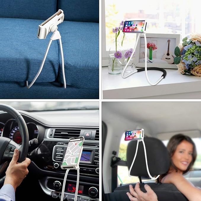 Flexible Long Arms Stand Clip HolderHanging on Neck Universal Lounger's Bracket for Mobile Phone Tablet PC Desktop(Black)
