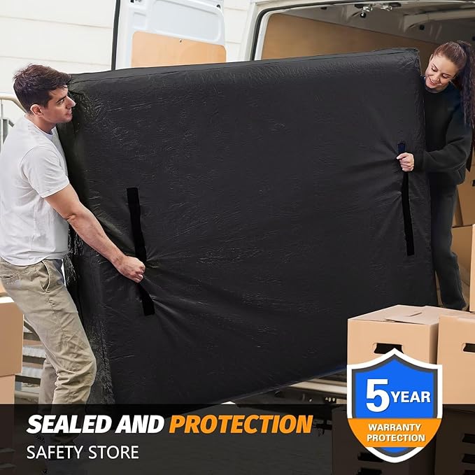 Mattress Bags for Moving, BETU Mattress Protector Waterproof Mattress Cover Queen Size Storage Bags with 8 Heavy-Duty Handles and Zipper for Bed Extra Thick Large Reusable(2 Pack, 82"x62"x15" Black)