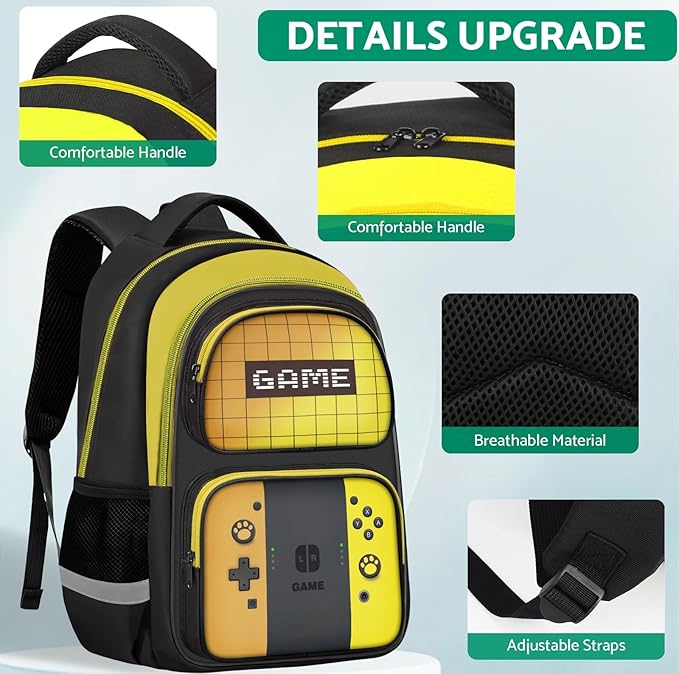 Kids Backpack For Boys,Gamer Boys Backpack For Children Teens Elementary Middle School, 17″ Students Bookbag