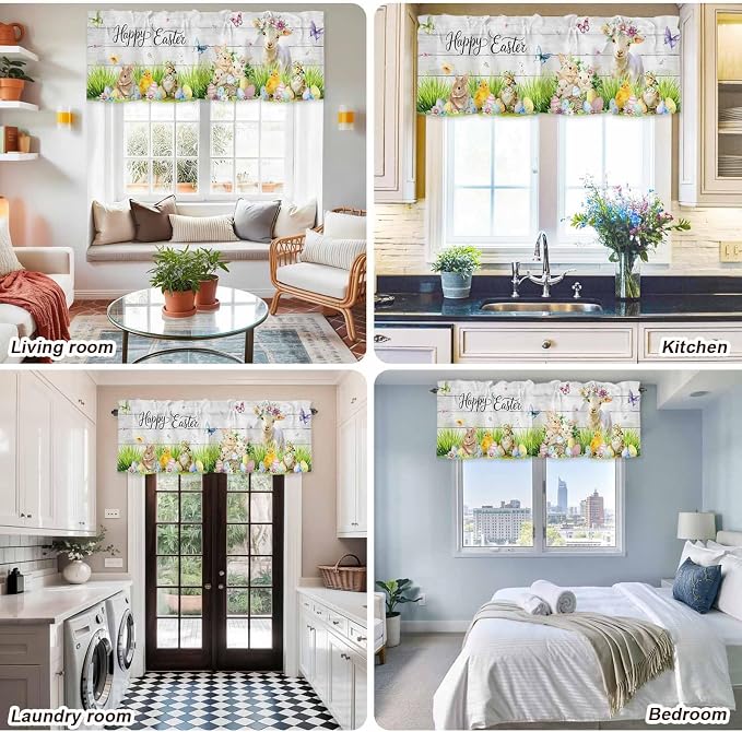 Easter Curtain Valances for Windows, Kitchen Valance Window Treatment, Spring