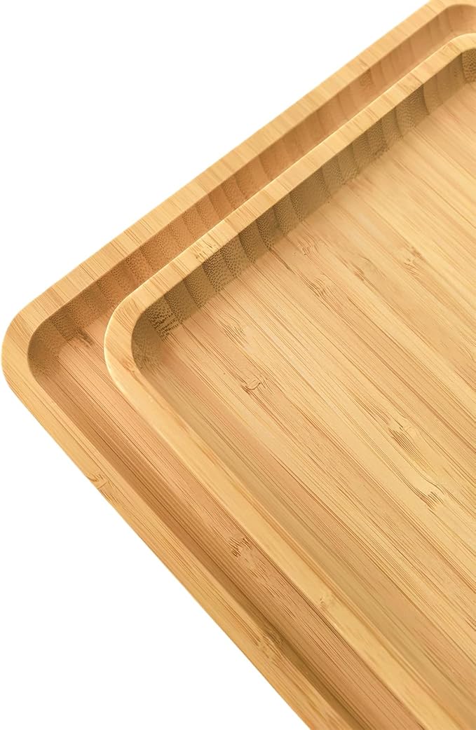 Bamboo Serving Tray Rectangle Platter Breakfast Dinner Food Bed Tray for Eating Kitchen Restaurants (1, 15.7" x 12.8" x 0.8" (no Handle))