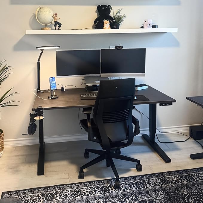 UPLIFTDESK V2 2-Leg Cherry Laminate Wood Standing Desk – Adjustable Height, Advanced 1-Touch Memory Keypad, Under Desk Cable Management, Wire Grommets & Rocker Board (Black C-Frame, 72 x 30 inch)