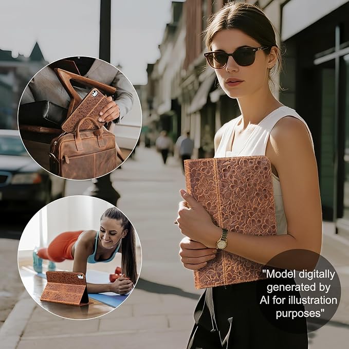 Leather Case for iPad 10.2 Inch9th/8th/7th Gen 2021/2020/2019 | Genuine Top Grain LeatherSmart Folio Pencil HolderAuto Sleep/WakeProtective ShockproofAdjustable StandSilver Black