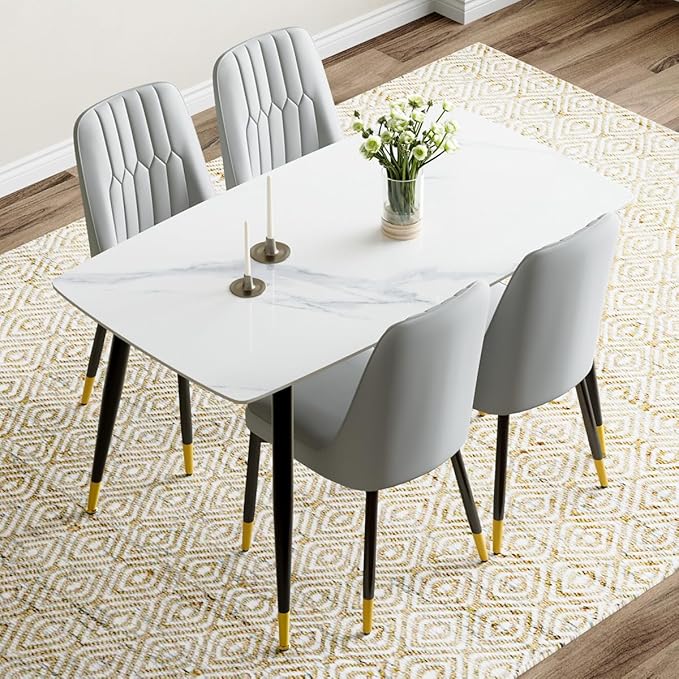 50'' Dining Table Set for 4, Dining Room Sets for 4, Sintered Stone Dining Table Chairs Set of 4, Easy to Assemble,Suitable for Small Spaces
