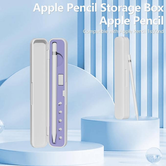 Inesore for Apple Pencil Case with 5 Pcs Replacement Tips (Blue) | Lndependent Storage Slots Contains 5 Pen Tips Soft Silicone Lining Fit Apple Pencil Pro /1/2/USB-C Compact Easy Carrying
