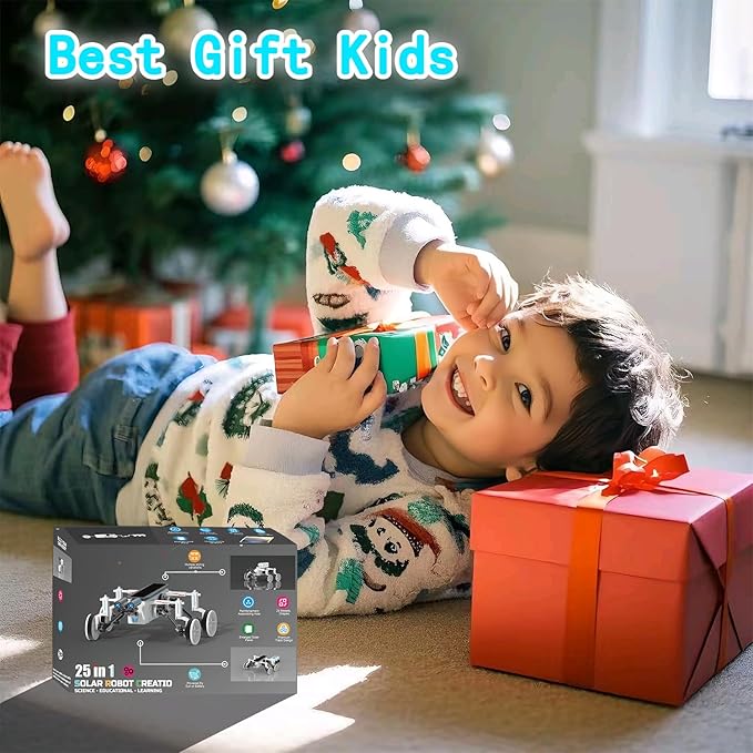STEM 25-in-1 Education Solar Power STEM Toys for Boys Age 8-12, Science Kits Robots Toys for Ages 8-13, Building Toys Robotics Experiment Set Birthday Gifts for Kids 8 9 10 11 12 13 Years Old (Yellow)