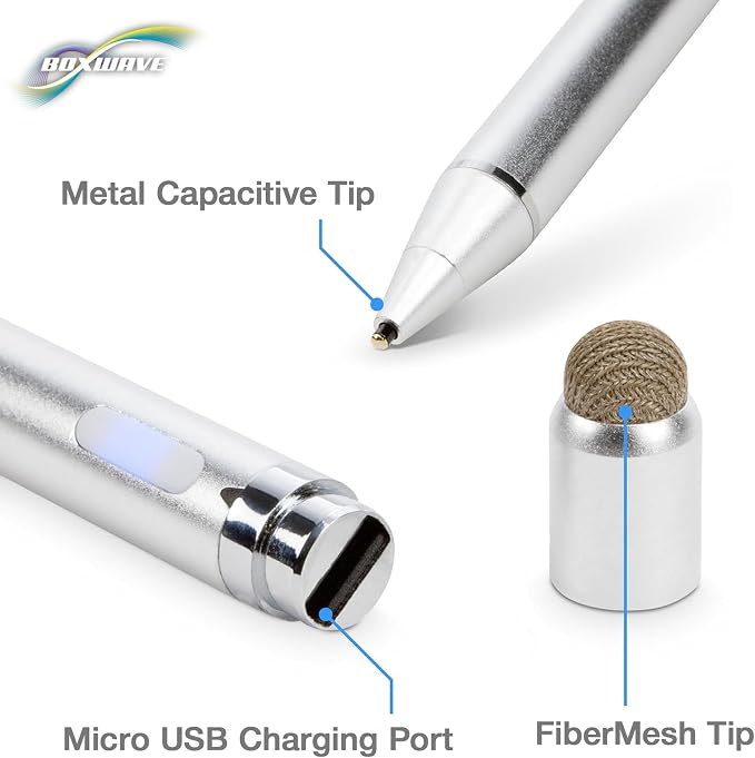 BoxWave Stylus Pen Compatible with Samsung Galaxy Tab S5e Wi-Fi - AccuPoint Active Stylus Electronic Stylus with Ultra Fine Tip - Metallic Silver