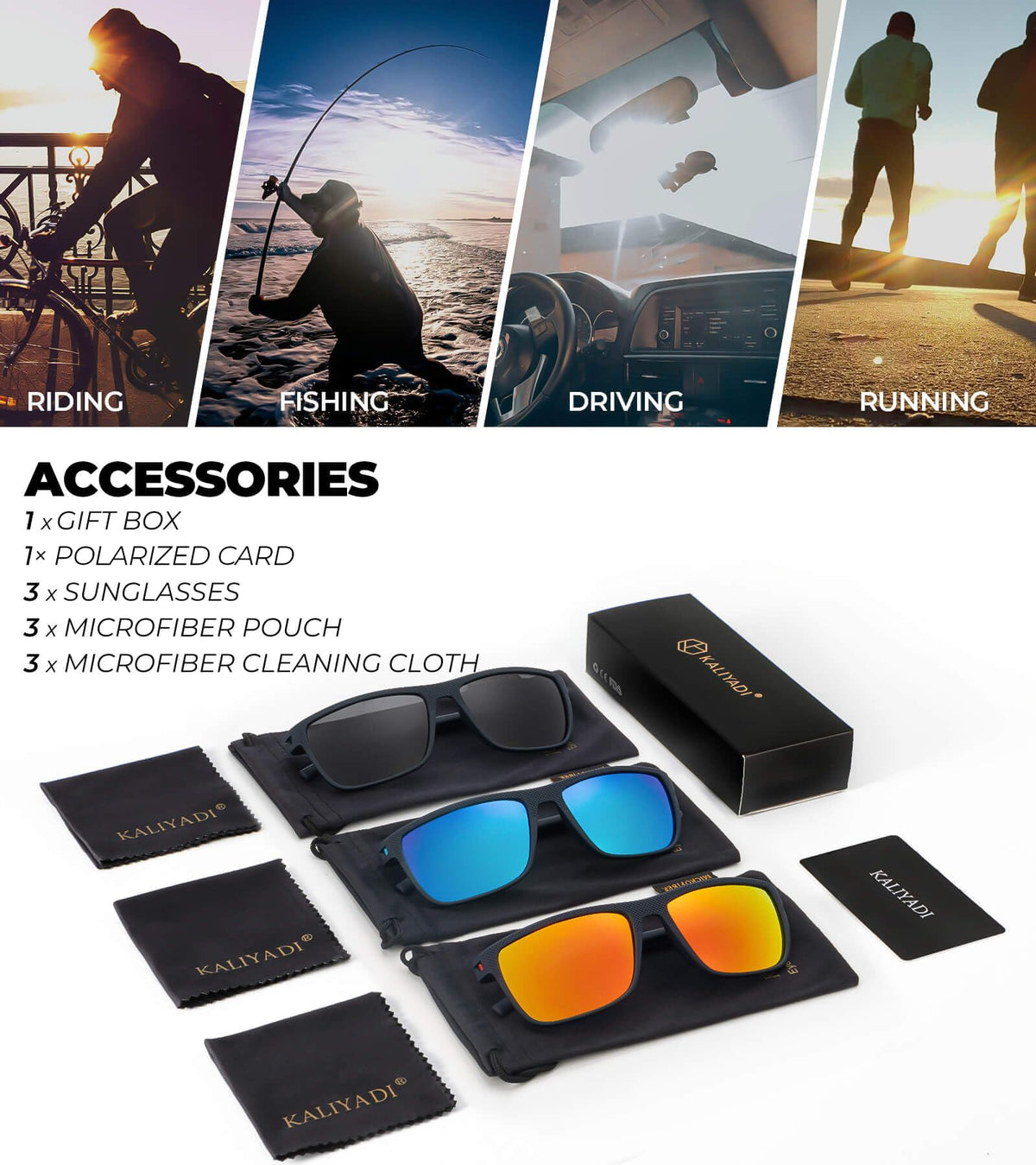 KALIYADI Polarized Sunglasses Men, Lightweight Mens Sunglasses Polarized UV Protection Driving Fishing Golf (Frame Blue|Lens Black/Red/Ice Blue)