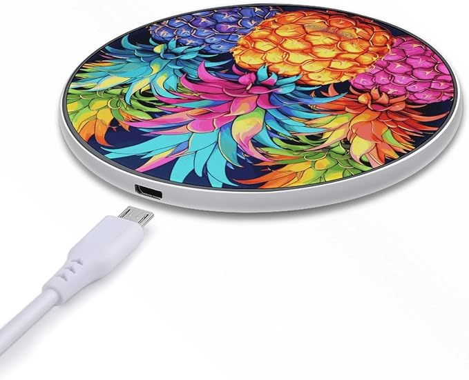Colorful Pineapple Wireless Charger Aluminum Alloy Frame 10W Fast Charging Pad with Indicator Light 6mm Thin & Portable Wireless Charging Pad for Travel Home Office Desk