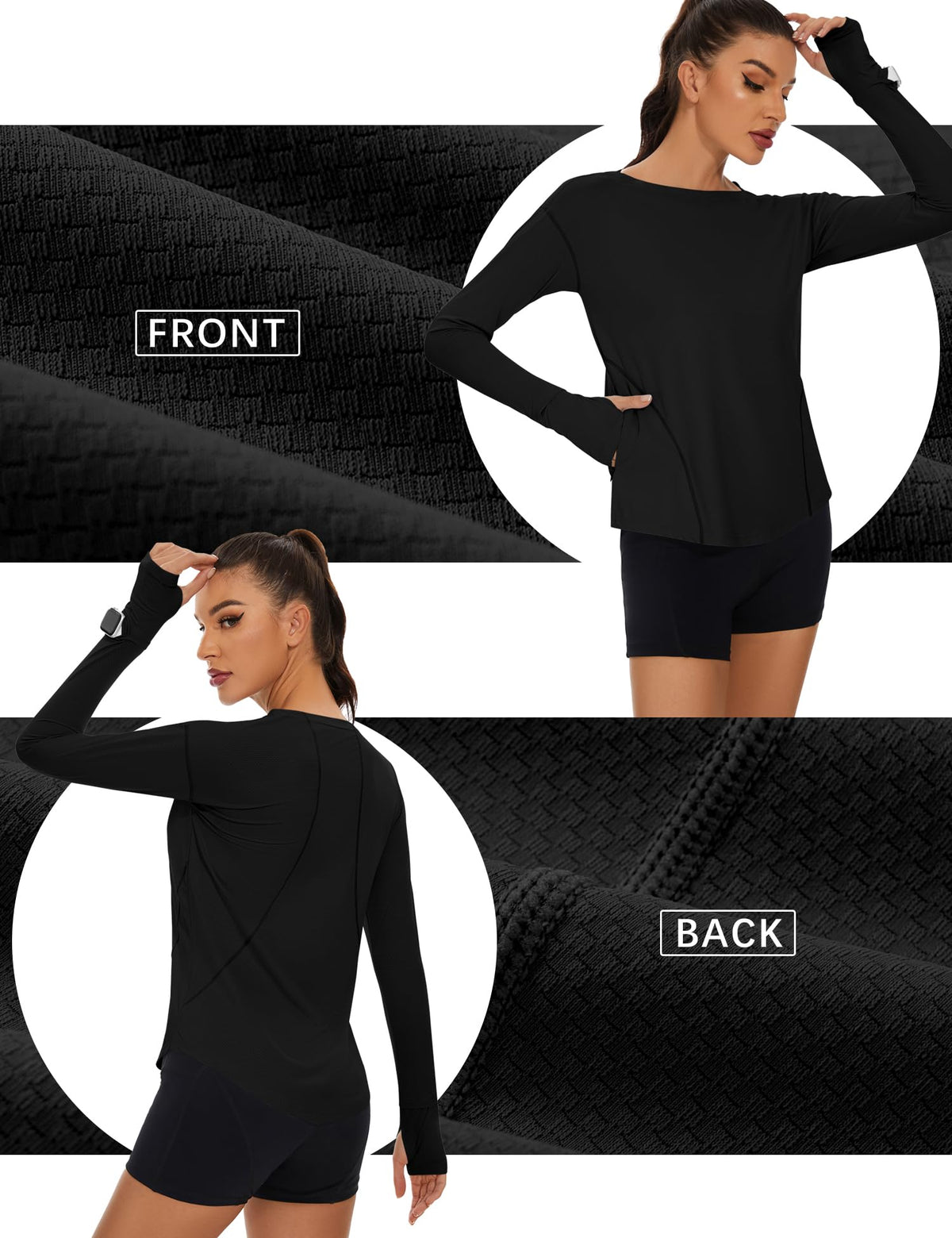 Loovoo Women's Long Sleeve Running Shirts Workout Tops UPF 50+ Sun Shirt Quick Dry Athletic T-Shirts with Watching Window