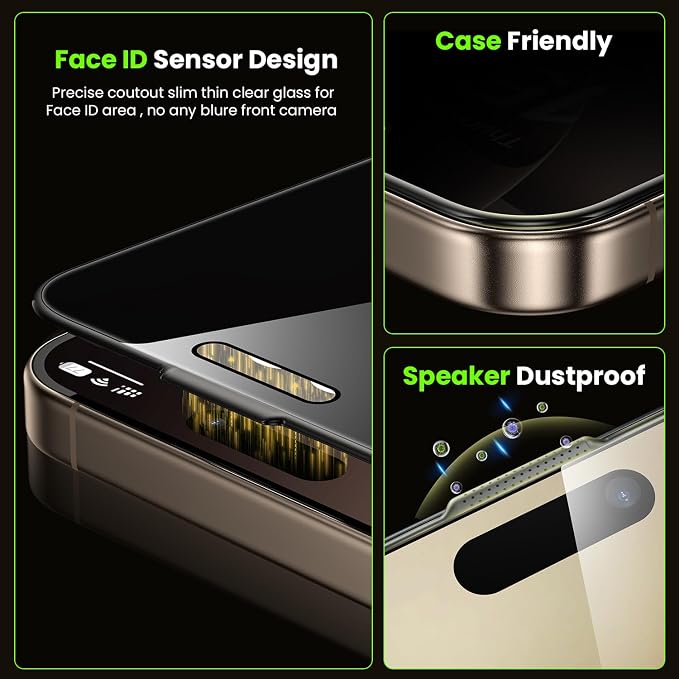 WSKEN for iPhone 16 Pro / 17 Privacy Screen Protector - 4 Way 360 Anti Spy | Auto Dust-Remove Zero Bubble 4 Directions Anti Peep Shatterproof Tempered Glass for 16 Pro / 17 2 Pack