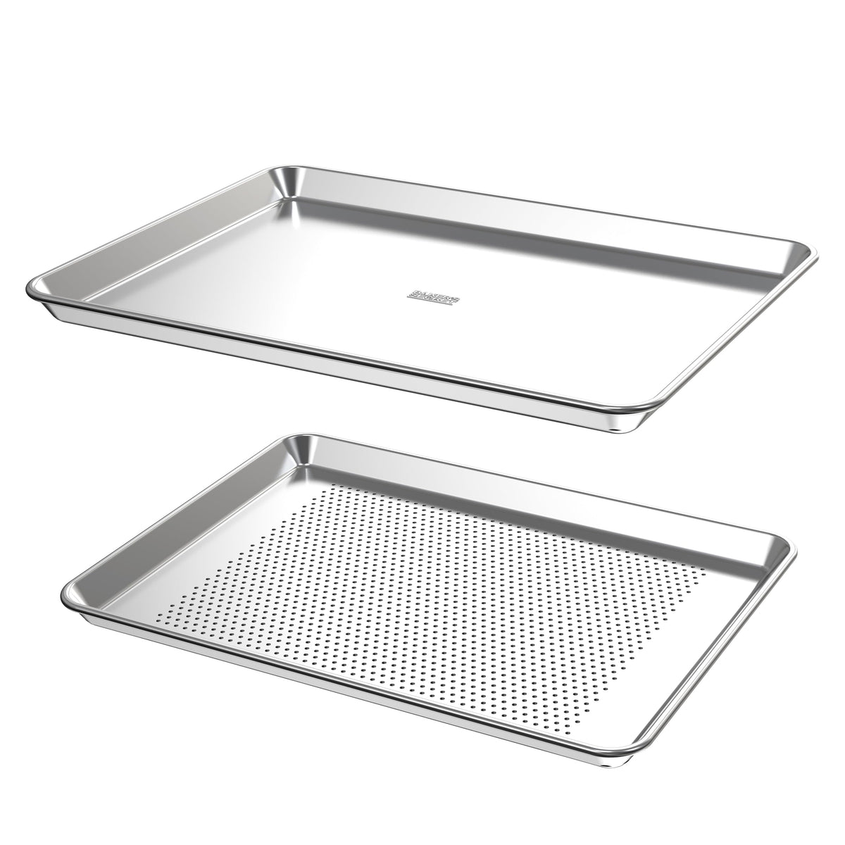 Baker's Secret 4pcs Set, 2x Baking Trays for Oven, 100% Recycled Aluminum, Non Toxic, Bakeware Set Cookie Sheet 13.6" with 2x Stainless Steel Rack Never Rust - The Natural Aluminum Collection