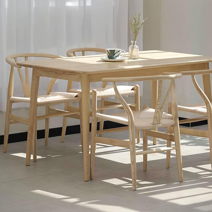Wishbone Chair Natural Solid Wood Dining Chair/Hans Vegner Y Chair Rattan and Wood Accent Armrest Chair (Ash Wood + Natural Wood Color)