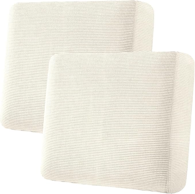 H.VERSAILTEX Super Stretch Individual Seat Cushion Covers Sofa Covers Couch Covers Slipcover Sets Thick Jacquard Textured Twill Fabric (2 Piece Large Sofa Cushion Covers, Cream)