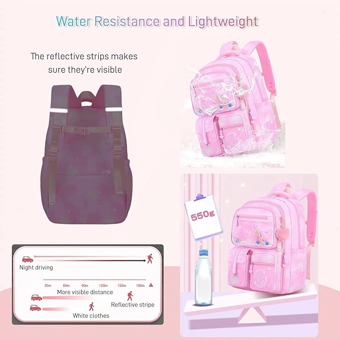 Backpack for Girls Cute Bow Kids Backpack for Elementary School Students Bookbag Middle School Bags for Girls Travel Back Pack, Dreamy Purple