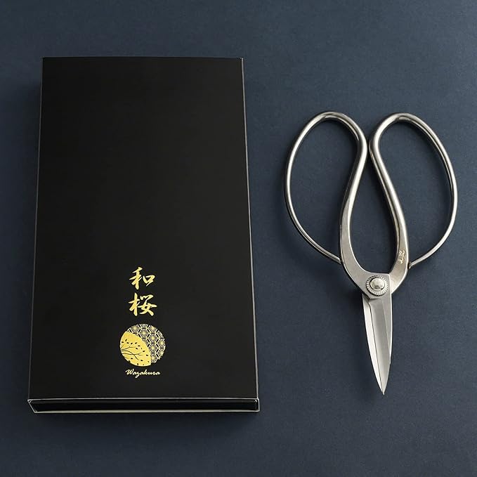 Wazakura Yasugi Stainless Steel Made in Japan Traditional Bonsai Scissors 7 in (180 mm), Pruning Shears for Bonsai Trees, Japanese Gardening Tools