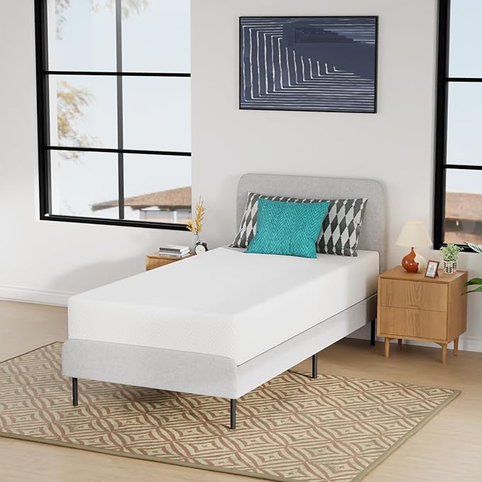 FDW | 10 Inch Twin XL Mattress | Medium Firm | Gel Memory Foam Mattress | White | Bed in a Box, CertiPUR-US Certified | Pressure Relief, Cooling Ventilated Foam | Washable Removable Cover