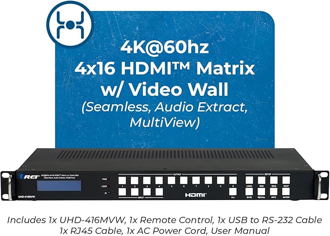 OREI 4K 4x16 HDMI Matrix Video Wall Controller Processor Multiviewer Display Upto 4K 60hz 4x4, 2x1, 1x2, 1x3, 1x4 Supports 180 Degree Rotate Audio Extraction (UHD-416MVW)