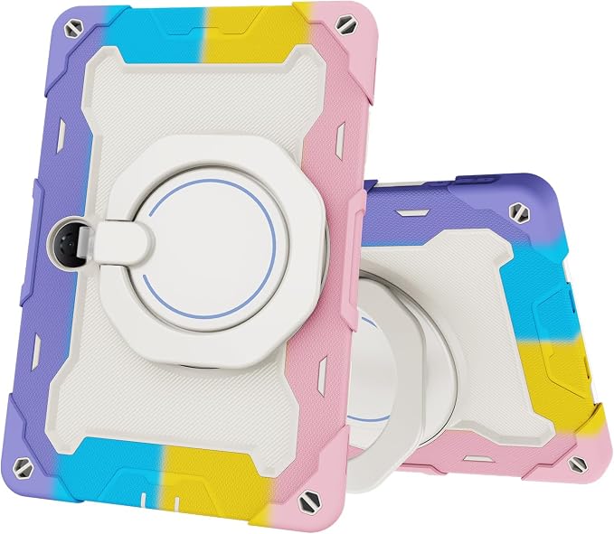 Tablet Case for Honor Pad 9 12.1 Kids Rainbow Heavy Duty Silicone Shockproof Case with Pencil Holder Shoulder Strap Rotating Fold Kickstand Hand Strap