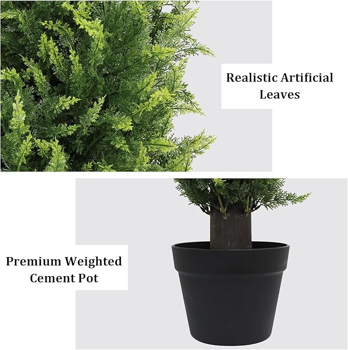 THE BLOOM TIMES 6FT Tall Artificial Cedar Topiary Trees Set of 2, UV Resistant Large Faux Cypress Evergreen Plants for Outdoor Planters, Realistic Fake Bushes & Shrubs for Front Porch Christmas Decor