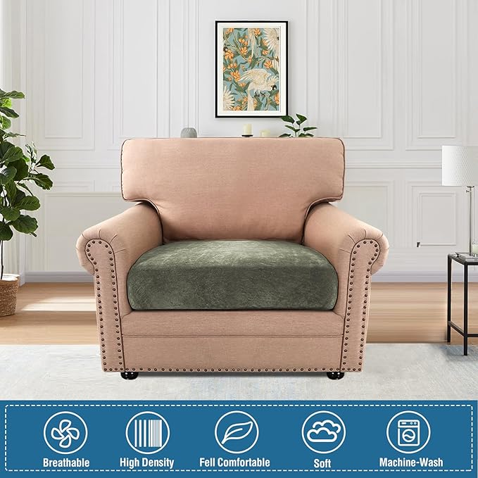 H.VERSAILTEX Chenille Slip Covers for Armchairs Super Stretch Sofa Slipcovers Thick Soft Sofa Cushion Protector Covers All Seasons Universal(1 Seater Armchair Cushion Cover,Tea Tree)