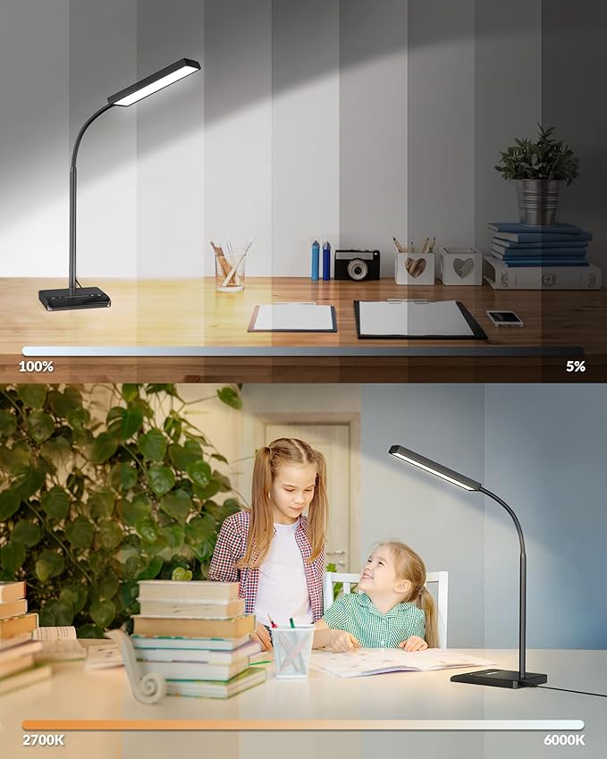 LEPOWER Desk Lamp, 800LM LED for Home Office, 12W Reading for Desk, Eye-Caring Light, Touch Table Gooseneck Lamp, 50 Lighting Modes, Bright for Bedroom, Study (Black)