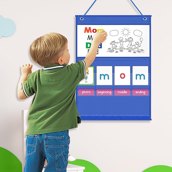 EAMAY CVC Word Building Desktop Pocket Chart Stand with Magnetic Write & Wipe Boards Tent & Cards Kit,Reading Spelling Phonics Games for Kids, Kindergarten Classroom Must Haves!
