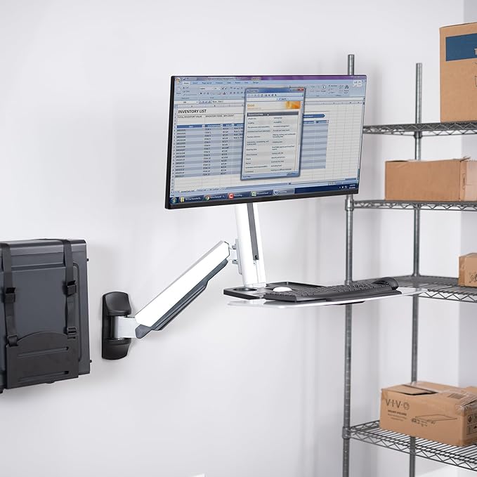 VIVO Single Monitor and Keyboard Counterbalance Sit-Stand Wall Mount, Ergonomic Standing Transition Workstation STAND-SIT1W