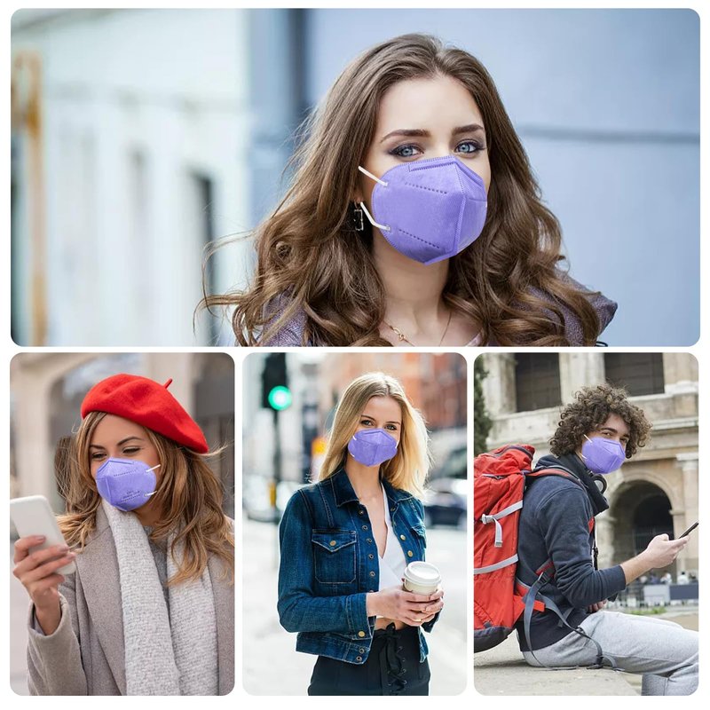 KN95 Face Masks 50 Pcs, 5-Ply Protection Purple KN95 Mask, Disposable Face Masks for Adults