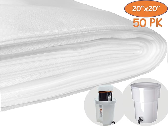 (50 Pack) Commercial Cold Brew Coffee Filters, 20" x 20" For 5-Gallon Commercial Model Cold Brew Coffee Makers and Systems
