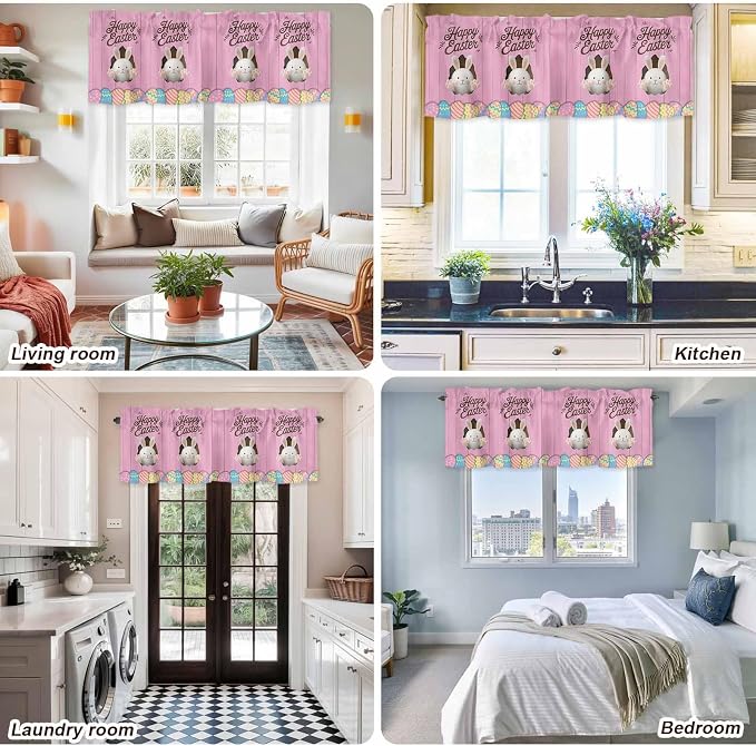 Pink Easter Curtain Valances for Windows, Kitchen Valance Window Treatment