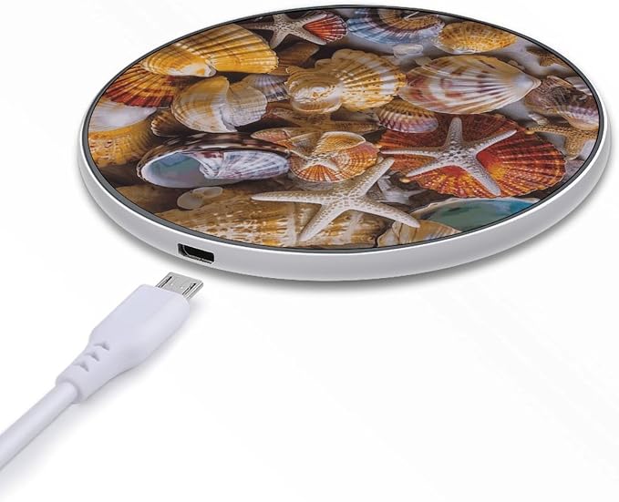 Sea Shell Treasures Wireless Charger 10W Qi-Certified Fast Wireless Charging Pad with USB Cable & LED Indicator Fashion Charger Mat Portable Charging Station for All Qi-Enabled Phones