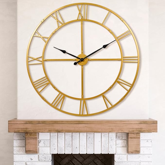 Ohweog Large Wall Clock for Living Room Decor – 40 Inch Silent Non-Ticking Modern Farmhouse Wall Clock, Oversized Decorative Metal Roman Numeral Clock