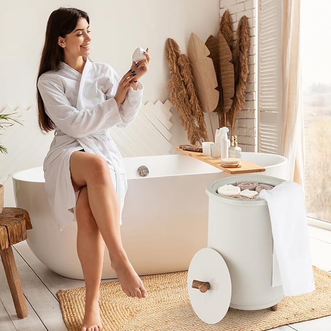 Tangkula Towel Warmer Bucket, 23L Large Luxury Bucket-Style Towel Warmer w/Fragrant Disc Holder, ETL Certified Bath Heater w/3-Level Heating, 20/40/60/90 Min Timer & Auto Shut Off (Handle, 23L, Grey)