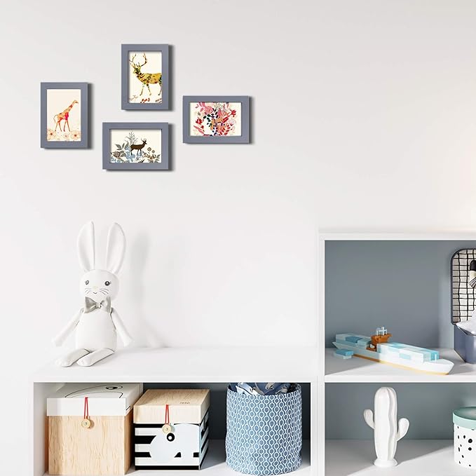 Egofine 4x6 Picture Frame Made of Solid Wood with Plexiglass, Display Pictures 3.5x5 with Mat or 4x6 Without Mat for Tabletop and Wall Mounting, Dark Grey