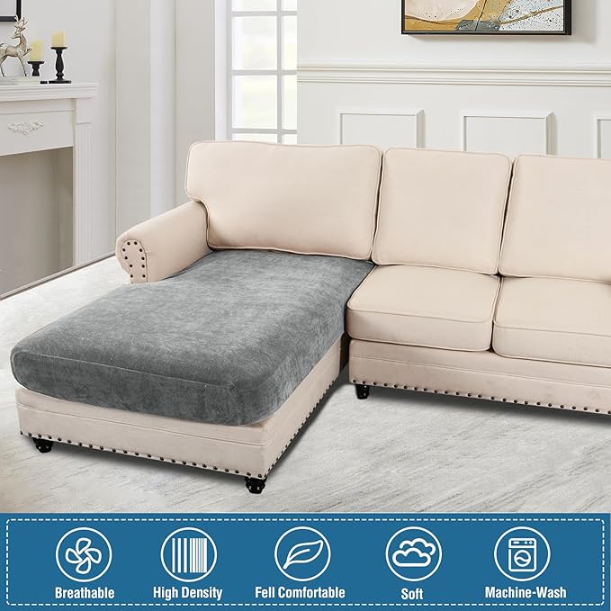 H.VERSAILTEX Stretch Chenille Chaise Cover Thick Soft Sectional Couch Covers All Seasons Universal Cushion Covers for Couches and Sofas(Chaise Cushion Cover,Grey)